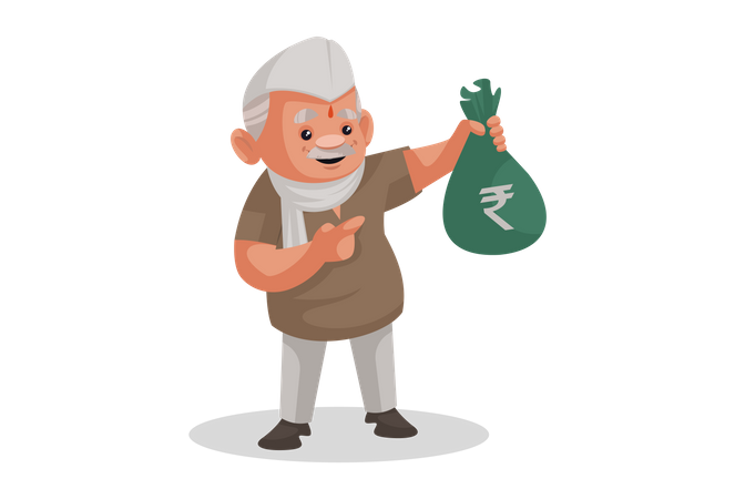 Politician holding a money bag in hand  Illustration