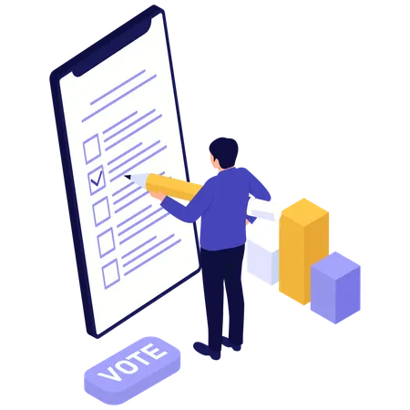 Politician looking at Mobile Voting Checklist  Illustration