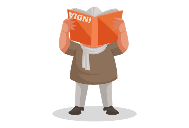 Politician reading book in wrong side  Illustration