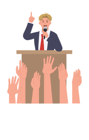 Politician Speech Surrounded by Raised Hands  Illustration