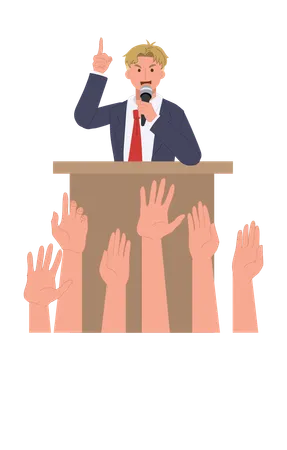 Politician Speech Surrounded by Raised Hands  Illustration