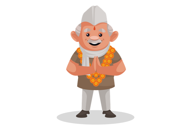 Politician wearing flower garland and doing Namaste  Illustration