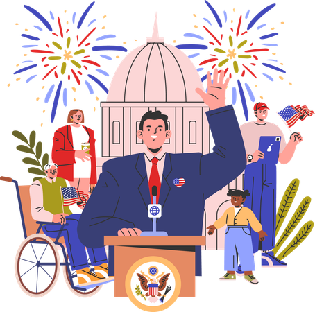 Politician winning election of american president  Illustration