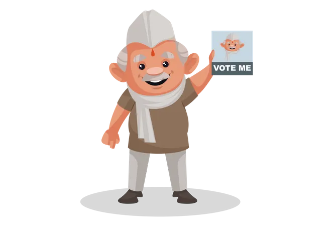 Homme politique montrant l'affiche votez-moi  Illustration