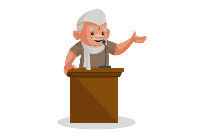 Político dando un discurso en el escenario  Ilustración