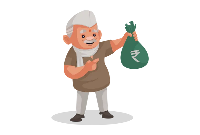 Político sosteniendo una bolsa de dinero en la mano  Ilustración