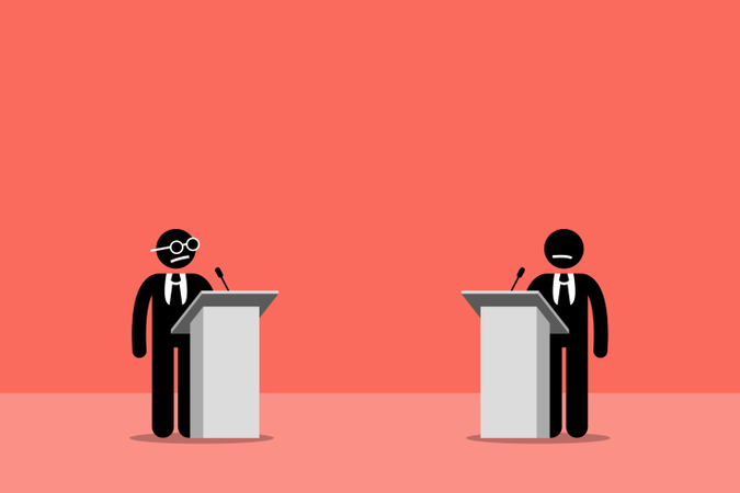 Políticos debatendo no palco  Ilustração