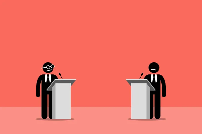 Políticos debatendo no palco  Ilustração