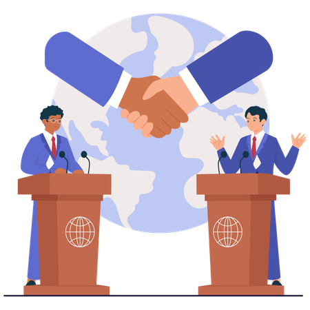 Politische Debatte und Einigung zwischen Politikern  Illustration