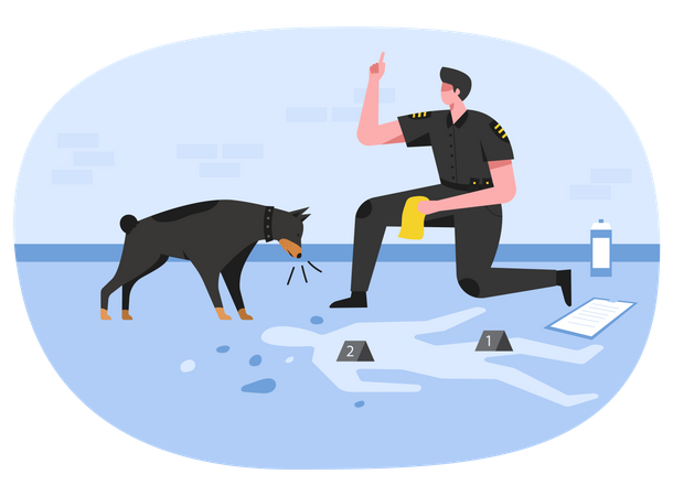 Polizei ermittelt mit Hund  Illustration