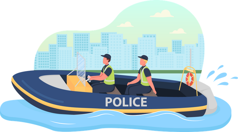 Polizeiboot-Patrouille  Illustration