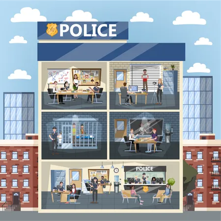 Innenansicht des Polizeireviergebäudes  Illustration
