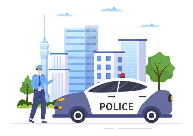 Polizist mit Auto  Illustration