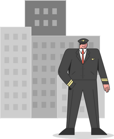 Polizist steht auf dem Stadtbild  Illustration