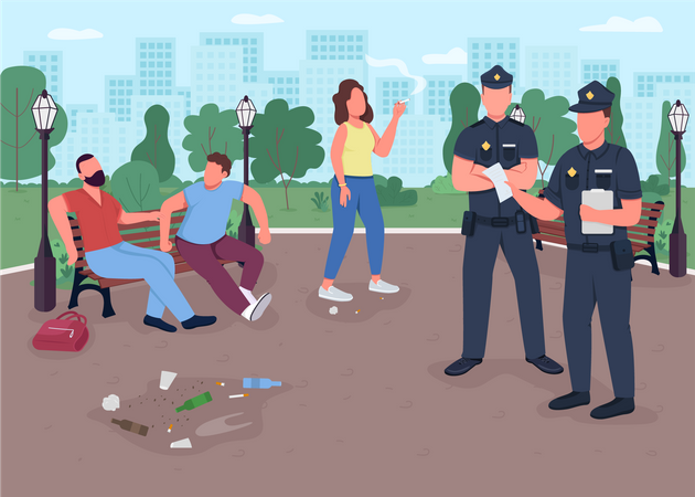 Polizisten verhängen Geldstrafen für das Wegwerfen von Müll  Illustration
