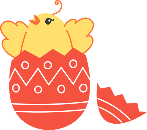Pollito saliendo del huevo de Pascua  Ilustración