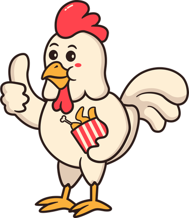 Pollo con caja de pollo frito  Ilustración