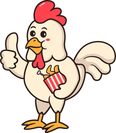 Pollo con caja de pollo frito  Ilustración