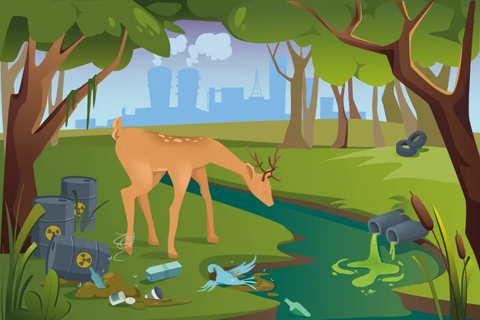 Pollution In Jungle  Illustration