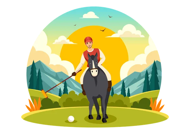 Esporte de pólo cavalo  Ilustração