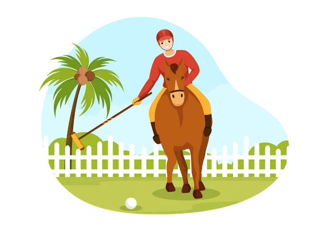 Polo player hit ball with mallet Illustration