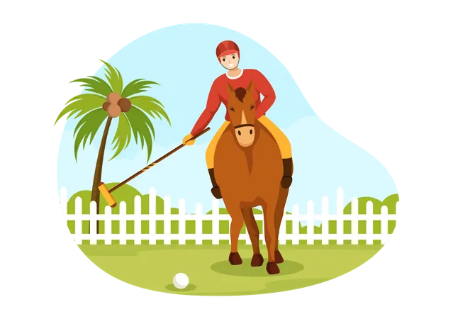 Polo player hit ball with mallet  Illustration