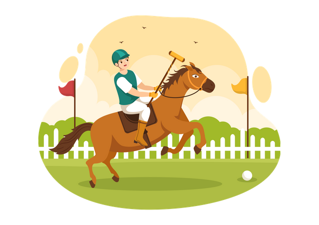 Polo player riding horse  Illustration