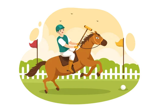 Polo player riding horse  Illustration