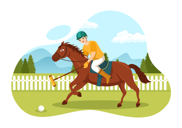 Polo player riding on horseback  Illustration