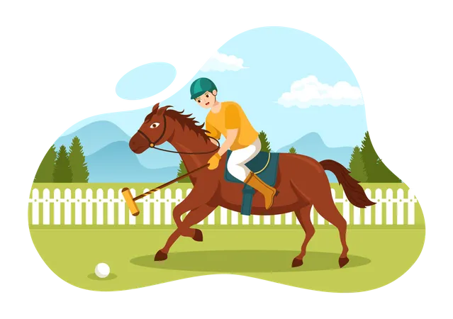 Polo player riding on horseback  Illustration