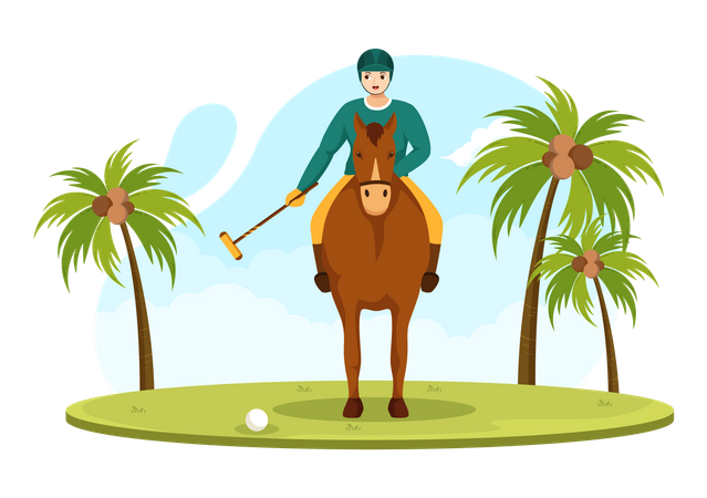 Polo player with polo mallet  Illustration