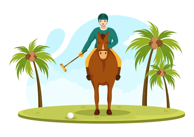 Polo player with polo mallet  Illustration