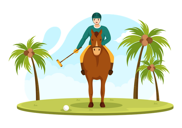 Polo player with polo mallet Illustration