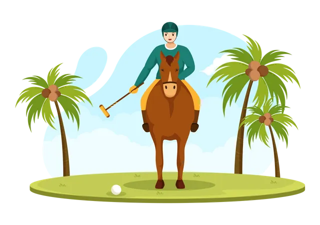 Polo player with polo mallet Illustration