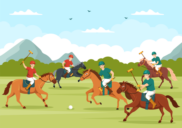 Polo players competing with each other Illustration