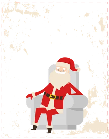 Feliz Natal Papai Noel Sentado Em Uma Poltrona Branca Aconchegante Adesivo De Personagem De Desenho Animado No Cenario Grunge Cartao Vetorial De Inverno Com Papai Noel Ilustração