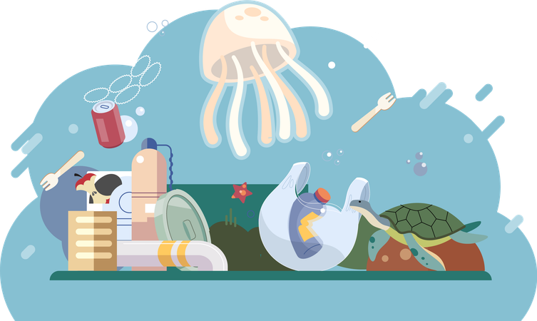 A poluição dos oceanos afeta a qualidade e a disponibilidade dos recursos de água doce  Ilustração