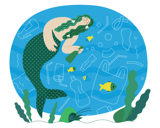 Poluição plástica nos oceanos  Ilustração