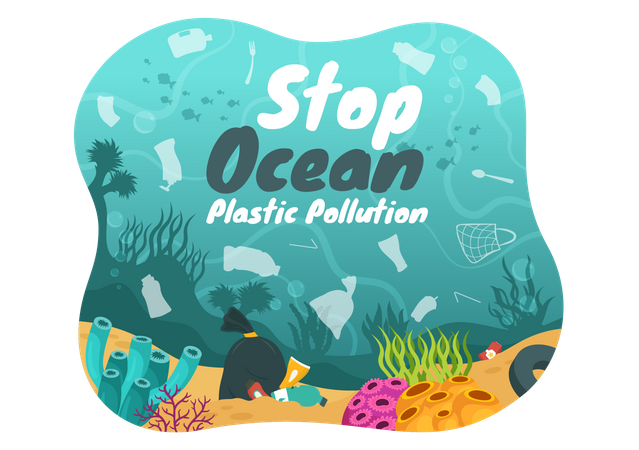 Poluição plástica nos oceanos  Ilustração