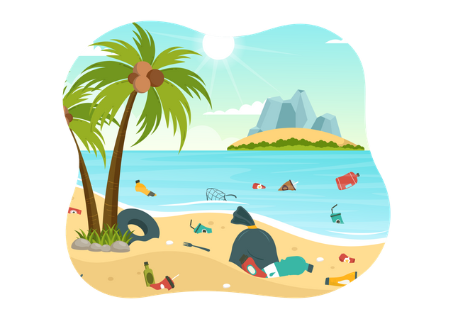 Poluição plástica nos oceanos  Ilustração