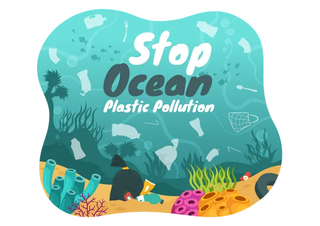 Poluição plástica nos oceanos  Ilustração