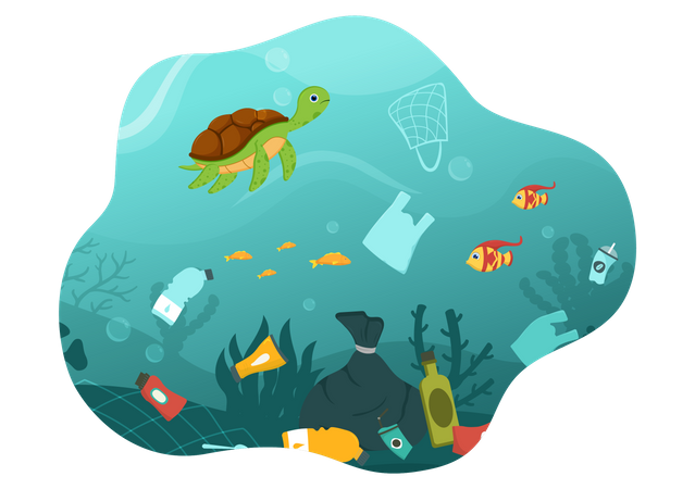 Poluição plástica nos oceanos  Ilustração