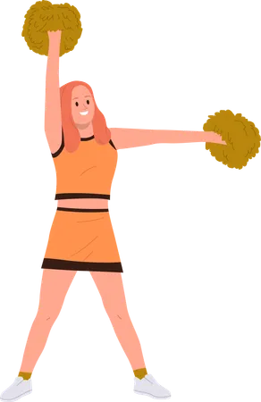 Fille pom-pom girl avec des pompons exécutant des tours de gymnastique et de danse  Illustration