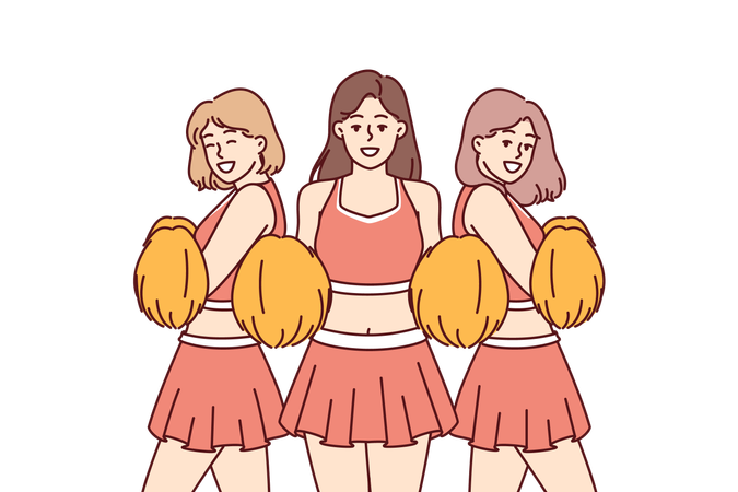 Filles de pom-pom girls soutenant les sportifs pendant le match  Illustration