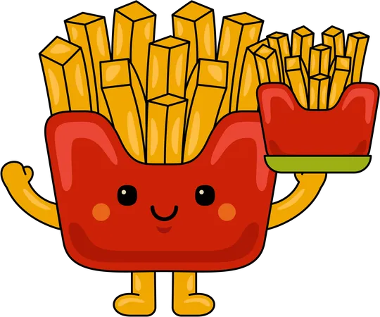 Pommes-Maskottchen mit Pommes-Pommes-Paket  Illustration