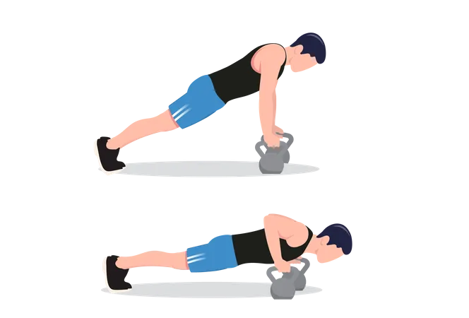 Push-up avec les mains sur les kettlebells  Illustration