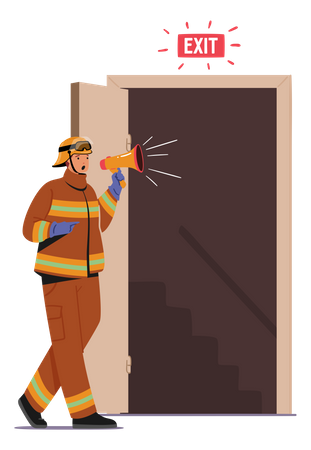 Pompier annonçant par haut-parleur  Illustration