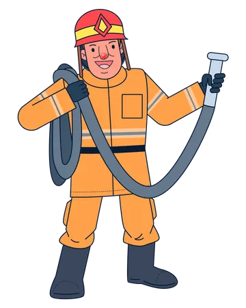 Pompier tenant une conduite d'eau  Illustration