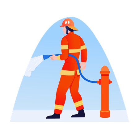 Pompier tenant une bouche d'incendie  Illustration