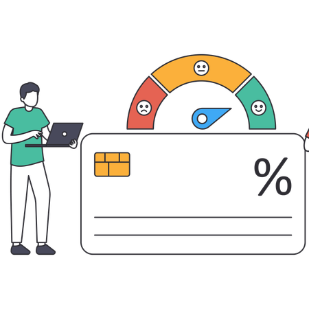 Homem assistindo pontuação de desconto de crédito  Ilustração